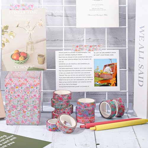 FYSUIMU 12 Rolls Floral Washi Tapes Watercolor Flower Decorative Masking Tape Set Colorful Spring Wrapping Paper Tape for Scrapbook Journal DIY Art Crafts - style: Floral