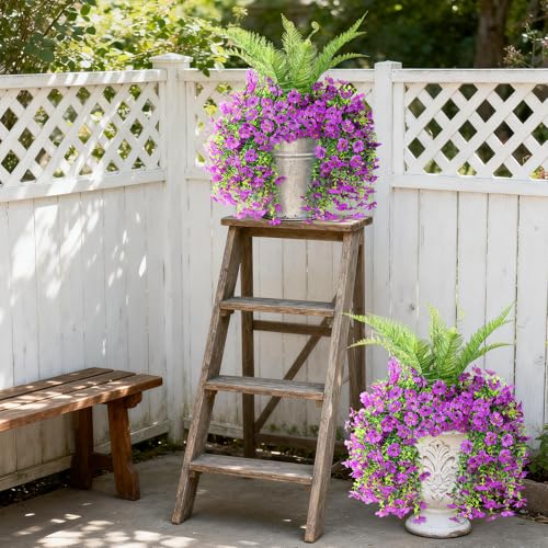 ZFProcess Artificial Fake Hanging Flowers for Outdoors, Silk Daisy with Articial Boston Ferns Plants Set, Realistic Spring Fake Outdoor Flowers UV Resistant Porch Patio Yard Decor - color: Purple Daisy With Fern