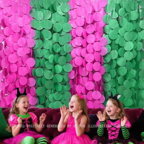 205 Ft Hot Pink and Green Party Decorations Circle Dot Backdrop Garland Tissue Paper Polka Dots Hanging Streamer for Witches Theme Birthday Baby Shower Bachelorette Wedding Engagement Party Supplies - color: Green Hot Pink