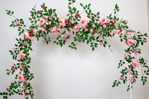 2 PCS 12FT Bendable Flower Garland, Artificial Rose Vine Hanging Floral Garland Decoration for Weding Home Room Wall Decor (Pink) - color: Pink, size: 2pcs