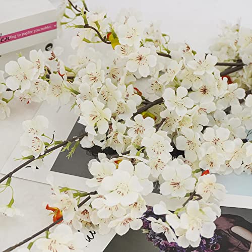 obbsie 4pcs Artificial Cherry Blossom Flower Branches, 39.4" Fake Silk Pink Cherry Blossom Tree Stems Faux Cherry Flowers Vase Arrangements for Home Wedding Table Centerpieces Vase DIY Decor, White - color: White, size: 4pcs