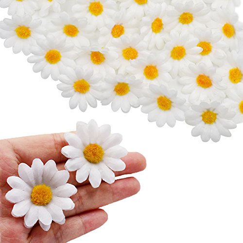 Artificial Silk Daisy Flower Heads, Fake Fabric Gerbera Floral Head for DIY Easter Eggs Beach Bonnet Craft Wedding Arch Garland Decoration (100pcs White) - color: White, size: 100PCS