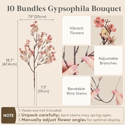 Lifewit Baby’s Breath Artificial Flowers, 10 Bundles Silk Gypsophila Faux Floral Stems for Wedding Bouquets, Home Decor, Centerpieces, DIY Arrangements, Farmhouse & Party Decorations (Beige Brown) - color: Beige Brown