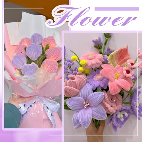 TOAOB 200pcs Pipe Cleaners Craft Supplies DIY Bouquets Making Thick Chenille Stems Artificial Flowers Craft Supplies for DIY Art and Crafts Home Decorations Light Pink Light Purple Light Green - color: Light pink/Light purple/Light green