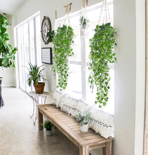 RECUTMS Artificial Hanging Plant - Faux Ivy Vine with White UV Resistant Leaves for Room, Office, Wall Decor (White) - color: White, size: Hanging Ivy