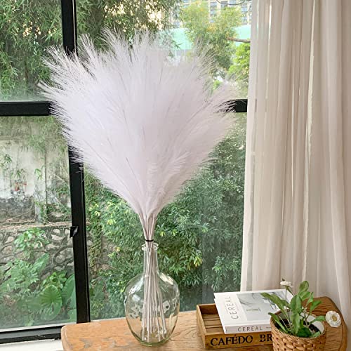Faux Pampas Grass, 9 PCS 37''/3.1FT Tall Fluffy Fake Pompas Floral, Large Artificial Pompous Grass Branches for Floor Vase Fillers, Boho Farmhouse Room Wedding Decor (White) - color: White