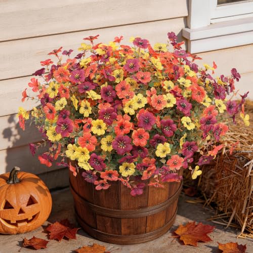 Hommyea Artificial Flowers for Outdoors, 12 Bundles Multicolor Silk Fake Flower for Fall Decoration, UV Resistant No Fade Artificial Outdoor Plants for Home Planter Porch Patio Yard Decor - color: Orange,brown,yellow