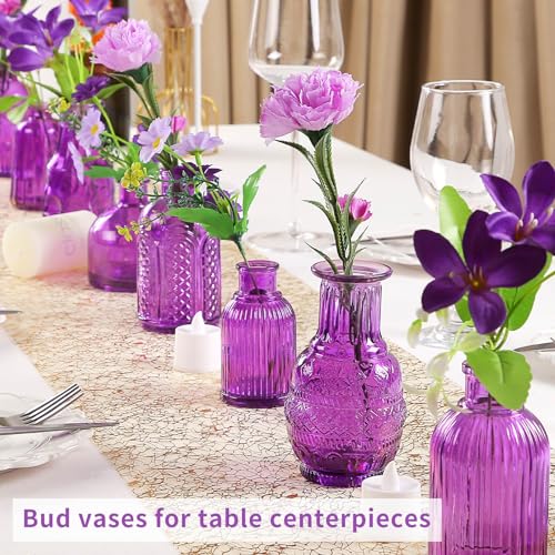 Mini Glass Bud Vases,Versatile Small Bud vases for Home and Wedding Decor, Exquisite Bridal Shower Table Centerpieces,Aromatherapy Bottles,Candle Holder, Ideal of Gifts(Pack of 30,Purple) - color: Purple, size: 30 pcs