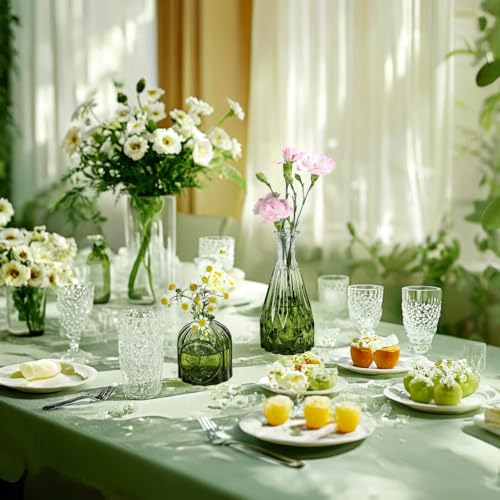 UPBUD Green Glass Bud Vases Set of 12, Mini Flower Vase for Centerpieces, Small Glass Vases in Bulk for Wedding Decorations, Vintage Vase for Bridal Shower, Party, Recepetion, Home Table Décor - color: Standard-green, size: 12pcs