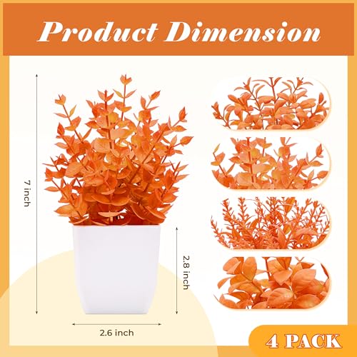 Der Rose 4 Pack Fall Fake Plants Mini Artificial Greenery Potted Plants Fall Decorations for Home Decor Indoor Office Table Room Farmhouse Bathroom Fall Decor - color: Orange