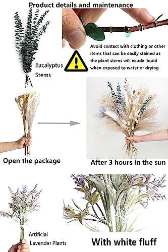 Serra Flora Natural Dried Pampas Eucalyptus Rabbit Tail Grass,(Pack of 66pcs) with 6 Kinds of DIY Bridal Artificial Bouquets Home Decor Wedding Floral Arrangement Table Centerpieces - color: Natural，green，white