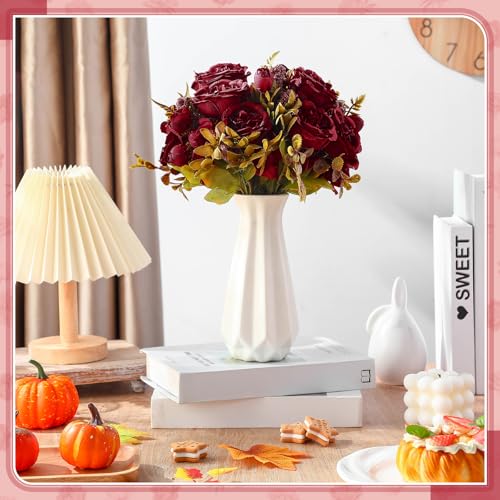 Yunsailing 8 Packs Artificial Peony Flowers Faux Silk Hydrangea Bouquet Vintage Wedding Home Table for Door Decor Reusable Bouquet of Rose Flowers for Valentine Wedding Birthday Party(Claret) - color: Claret, style: Hydrangea