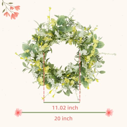 YNYLCHMX 20" Spring Summer Wreaths for Front Door, Artificial Floral Wreath with Yellow White Daisy & Green Eucalyptus Leaves, Green Foliage Wreath for Wall Window Farmhouse Party Holiday Home Decor - color: Daisy