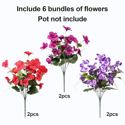 Hibiscus Artificial Flowers Plants for Outdoors Summer Decoration, 6 Bundles Fake Silk Hibiscus Bouquet Realistic UV Resistant Tropical Flowers Artificial for Outside Planter Front Door Porch Patio - color: 3-color Mix(2 Fuchsia, 2 Red, 2 Purple)