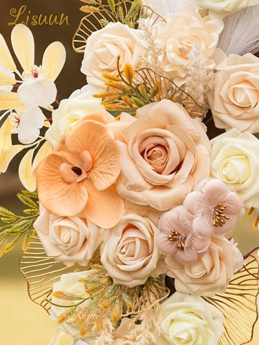 Lisuun Wedding Arch Flowers, Artificial Flowers for Decoration, Large Flower Swag for Boho Styles Wedding Ceremony Floral Decor - Pack of 2 - color: Beige&white&champagne
