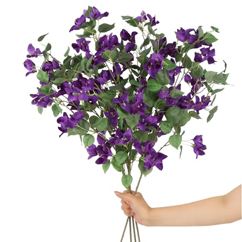 4PCS Bougainvillea Artificial Flowers 37.4" Purple Silk Faux Bougainvillea Long Stem Flowers for Wedding Bouquet Home Party Garden Outdoor Decoration(Purple) - color: Purple