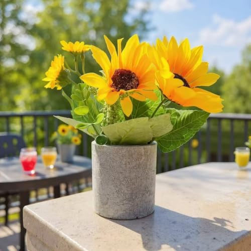 HappyFiller 1 Pack Spring Summer Decoration Artificial Sunflowers Potted Fake Flower in Paper Pulp Pot for Home Office Kitchen Bathroom Table Bookshelf Decor,Wedding Centerpieces,Farmhouse,5 Branches - color: Flower