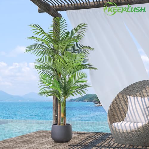 6ft Tall Triple Golden Cane Palm Artificial Tree Large Tropical Palm Tree UV Resistant Fake Plant in Pot for Indoor Outdoor Big House Living Room Outside Patio Office Home Decor 1Pack - size: 6ft