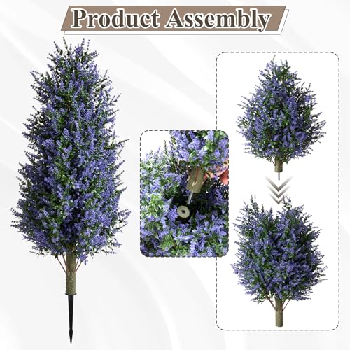 Christmas Artificial Lavender Cone Topiary Trees with Spike, 2 Pack UV Resistant & Anti Lodging Artificial Shrubs, 3FT Fake Evergreen Artificial Plant Brush for Indoor Outdoor Front Porch Garde - size: Lavender Cone Topiary Trees