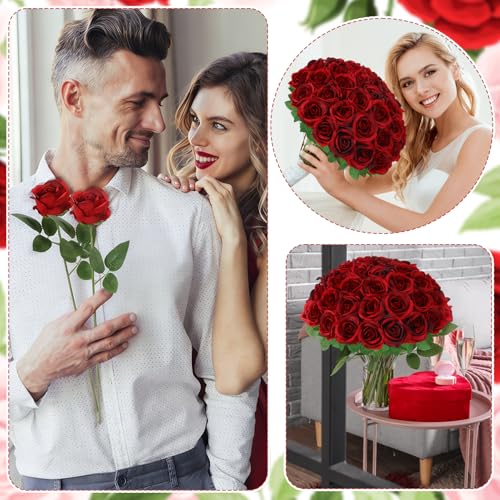 36 Pcs Burgundy Artificial Roses with Long Stems, Fake Silk Rose Artificial Flowers Bulk for Bridal Wedding Bouquet Centerpiece Ball Arrangement Party Decor - color: Burgundy