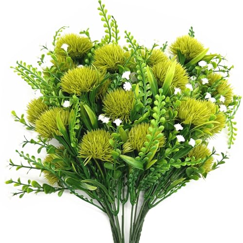 PASYOU Artificial Dandelion Flowers, Fake Dandelions Plastic Plants Faux Realistic Plant for Outdoor Indoor Home Garden Kitchen Bedroom Wedding Party Vase Planter Filler DIY Decorations Green 4 Pack - color: Dandelions - Green 4 Pack
