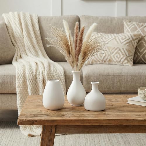 White Bud Vases, Small Ceramic Vase Set of 11, Mini Pottery Vases for Flowers, Minimalist Boho Small Pampas Grass Flower Vase for Farmhouse Home Decor, Wedding Centerpiece, Shelf and Table Decoration - color: White – 11-piece Set