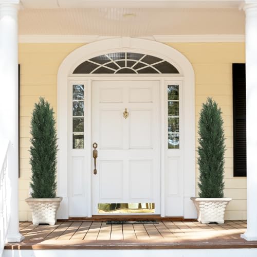 THE BLOOM TIMES 6ft Large Topiary Trees Artificial Outdoor Set of 2, UV Resistant Faux Cedar Pine Cypress Bushes & Shrubs, Fake Plants for Front Porch Outside Planter Patio Decor 6 Foot Tall - color: Dark Green Cedar Trees, size: 6 Foot