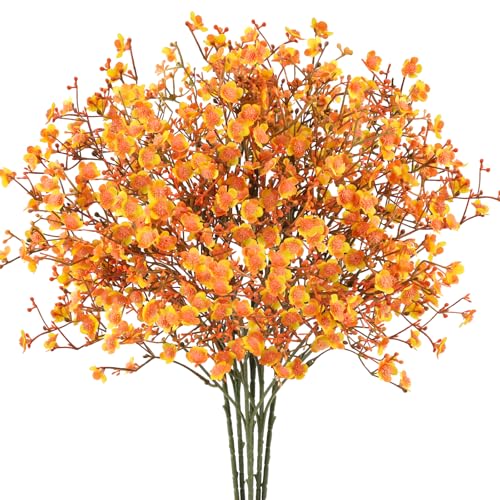 N&T NIETING 6Pcs Babys Breath Artificial Flowers,Real Touch Fake Orange Fall Flowers Faux Flowers Bouquets for Vase Home Office Wedding Autumn Winter Indoor Outdoor Centerpiece Table Decorations - color: Orange, size: 6PCS