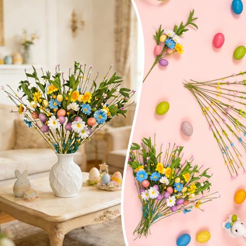 36 Packs Artificial Easter Flower, Colorful Egg Berries Decorations, Spring Flower Farmhouse Floral Decor Artificial Berry Stems for Vase - color: Easter