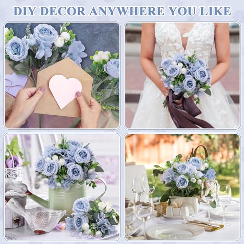 Yunsailing 8 Packs Artificial Peony Flowers Faux Silk Hydrangea Bouquet Vintage Wedding Home Table for Door Decor Reusable Bouquet of Rose Flowers for Valentine Wedding Birthday Party(Blue White) - color: Blue White, style: Hydrangea