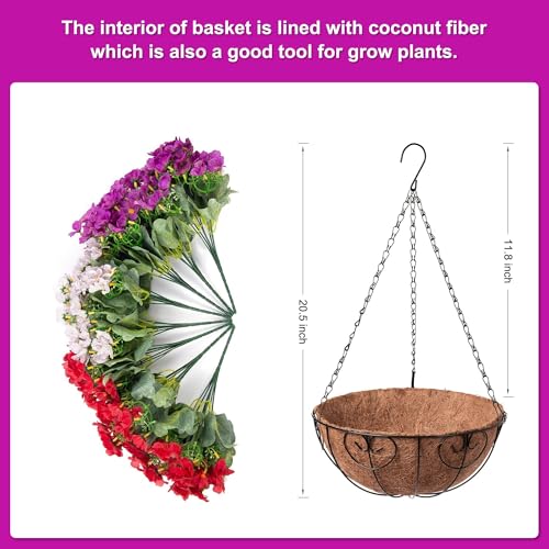 Artificial Fake Hanging Plants Flowers Basket for Spring Outdoor Decoration, Faux Silk Daisy UV Resistant Look Real with Eucalyptus Leaves Summer Decor for Home Patio Garden Outside(Red Purple White) - color: Red Purple White