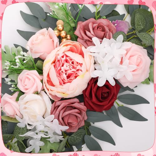 2 Pcs Wedding Arch Decorations - Reusable Artificial Hanging Flowers Floral Swag Greenery Garland for Wedding Welcome Sign Backdrop Bridal Ceremony Reception Backdrop Decoration - color: Bean Paste
