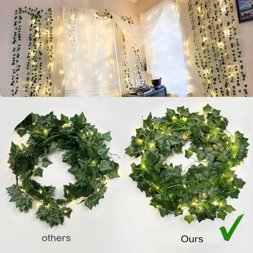 RECUTMS Ivy Fake Vines for Room Decor 12 Pack 86 FT Artificial Plant with 100 LED String Light Bedroom Aesthetic Hanging Greenery Garlands Backdrop Leaves for Wall Wedding Party Home Garden Decor - color: Green-12 Light
