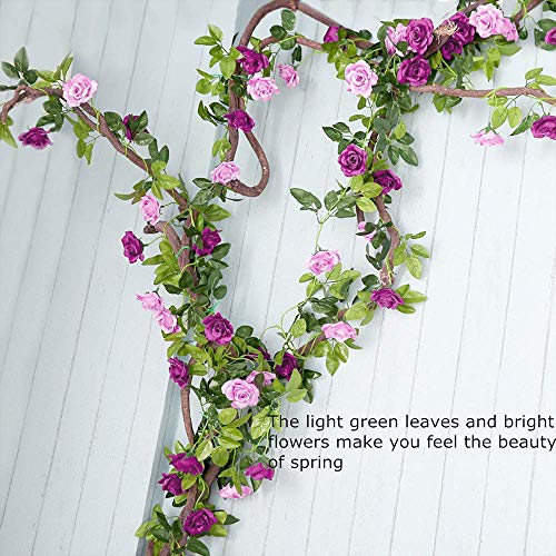 JUSTOYOU 2 Pack (15.8FT) Fake Rose Garland, Artificial Rose Vines Flowers Hanging Silk Rose Vine Wedding Home Backdrop Party Arch Arrangement Decoration - color: Fuchsia