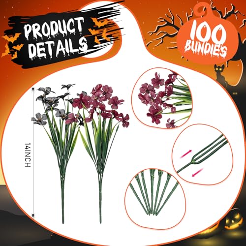 Lyrow 100 Bundles Violet Artificial Flowers, UV Resistant Faux Silk Flowers Outdoor, Fake Violet Bulk for Front Porch Hanging Garden Courtyard Farmhouse Home (Black and Red) - color: Black and Red