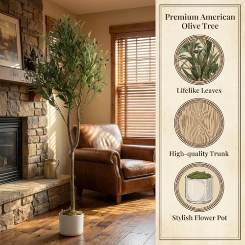OUTLANE 4.3 FT Artificial Olive Tree with 44 Realistic Fruits, Faux Potted Plant for Indoor and Outdoor, Tall Fake Tree for Living Room, Office, Porch, Patio & Modern Farmhouse Decor - size: 5in