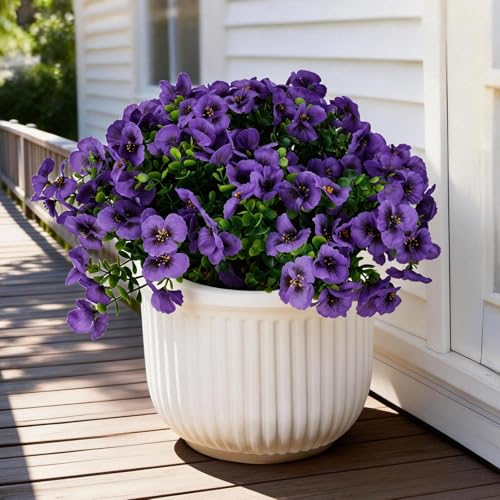 10 Bundles Artificial Orchid Stems, Faux Flowers for Outdoor Planters, Spring Front Porch Decor, UV Resistant Fake Flowers for Wedding, Party, Table Centerpiece Indoor Home Decoration（Purple） - color: Purple-10