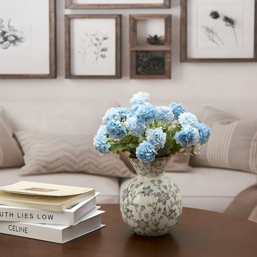 6.61" Ceramic Flower Decorative Antique Vase, Vintage Rustic Chinoiserie Floral Vase for Home Decor, Living Room, Bookshelf, Office, Entryway, Garden, Chinoiserie Decor, Tuscan Decor - color: Gray- 6.61"
