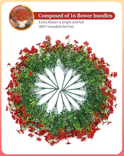 Artificial Flowers for Outdoor Decor, 16 Pack UV-Resistant Fake Red Silk Daisy Flowers, Perfect for Spring & Summer Decorating – Front Porch, Patio, Window Boxes, and Potted Plants - color: Red