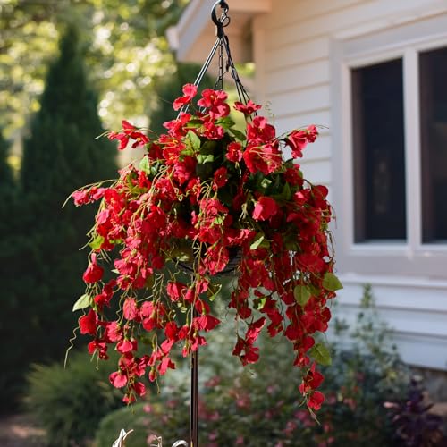 Hibiscus Artificial Hanging Flowers Plants for Outdoors 4 Pcs Fake Flower Faux Silk Hibiscus Long Trailing Vines Realistic Flower for Outside Front Door Porch Patio Balcony Garden Yard (4 Pcs Red) - color: 4 Pcs Red