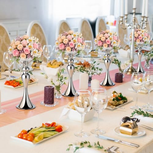 Sadnyy 2 Pcs Sliver Metal Flower Arrangements Stand Tall Wedding Centerpiece Stand Table Decor Flower Vase for Wedding Reception Event Party Dinner Home Decor(12.6 Inch) - size: 12.6 Inch