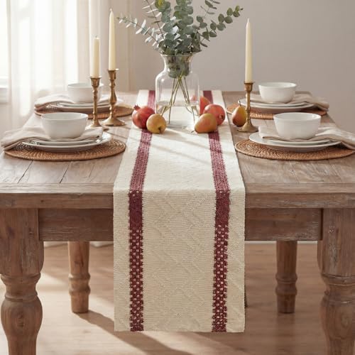 Artoid Mode Red Stripe Woven Table Runner, Seasonal Holiday Hollow Kitchen Dining Table Decoration for Home Party Decor 12x36 Inch - color: Red, size: 12" x 36", Table Runner