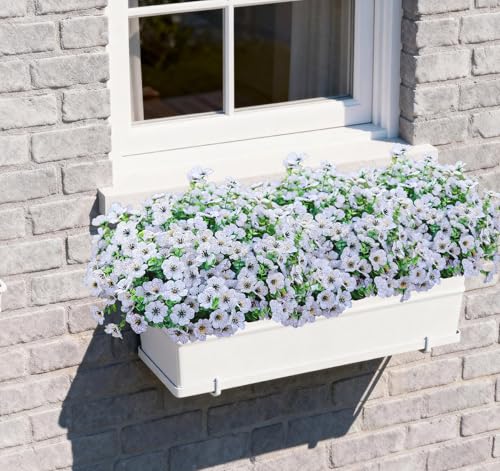 Artificial Outdoor Flowers 16 Bundles UV Resistant Fake Mums Flowers Plants for Decoration Indoor Outdoor Window Box Hanging Planter Home Porch Decor Plastic Faux Flowers (White) - color: White