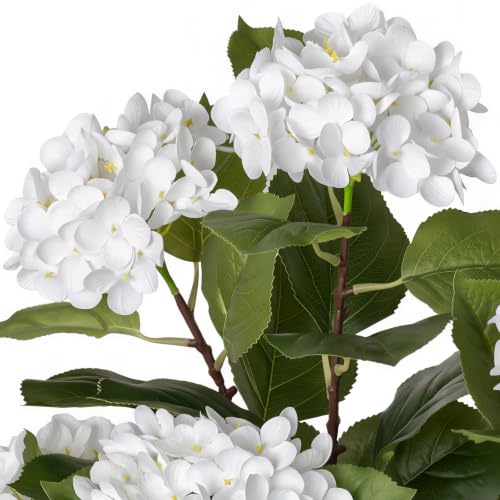 Artificial Hydrangea Flowers Tree for Outdoors, Sturdy 2FT Fake Plants with Weighted Pot, UV Resistant White Artificial Flowers for Front Porch & Home Decor, 2 Pack - color: Hydrangea Trees White