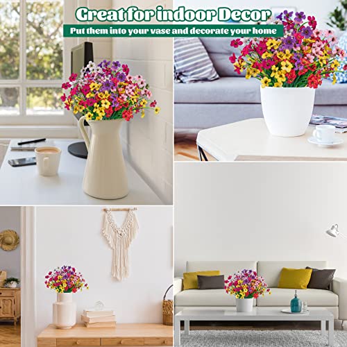 Lnoicy 24 Pcs Artificial Flowers for Outdoor,Plastic Flowers Decoration, UV Resistant Faux Flowers Shrubs, Artificial Plants for Indoor Outside Garden Home Wedding Farmhouse（6 Color） - color: Mix Colors, size: 24