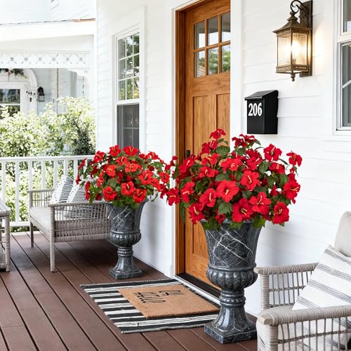 19 Inch Artificial Fake Flowers for Outdoor,4 Pcs Red Faux Silk Petunias Spring Flowers for Outside for Indoor Porch Planter Front Door Garden Patio Window Box Home Decor - color: Red