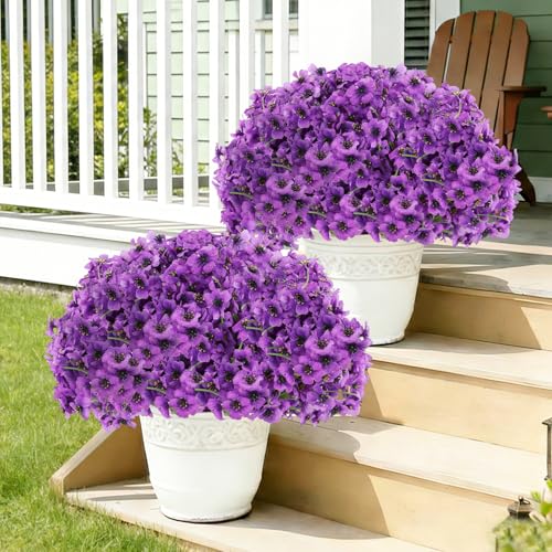 22 Bundles Artificial Flowers Outdoor, Faux Flowers UV Resistant with Plastic Plants, Faux Silk Flowers for Outdoors Outside Front Porch Hanging Planter Window Box Garden Decoration - color: Purple, size: 22 Bundles