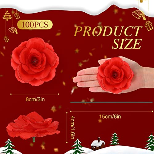 Yunlly 100 Pcs Artificial Flowers Fake Silk Roses Long Stem Rose Bouquet Wedding Party Home Decor for DIY Baby Shower Centerpieces Tables Home Decorations(Red) - color: Red