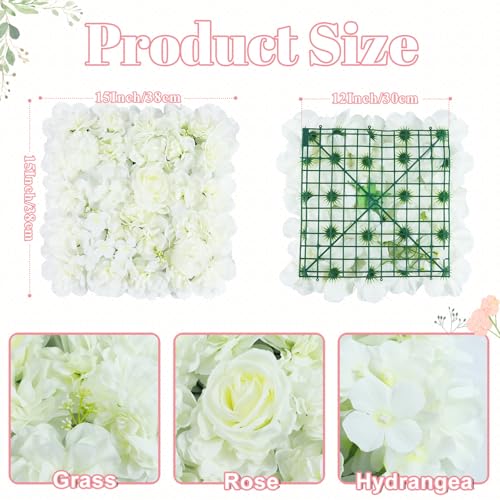 FOTSHARER Flower Wall Backdrop White Artificial Flower Wall Panel 15" x 15" Flower Panels for Backdrop 3D Floral Rose Wall Flower Photo Background Wedding Floral Back drop Wall for Wedding Party Event - color: White
