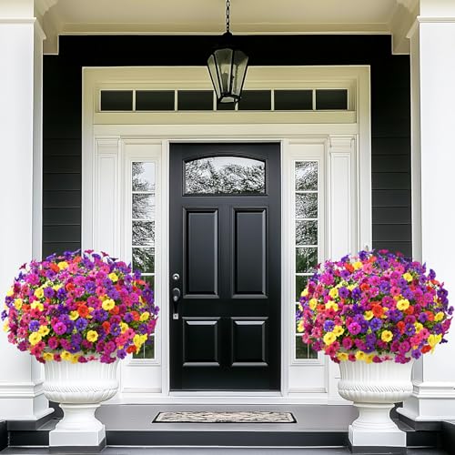 Yastouay Artificial Flowers for Outdoors, 36 Bundles UV Resistant Artificial Outdoor Flowers, Realistic Fake Outdoor Flowers Plant Faux Flowers for Outdoor Planters Front Porch Patio Window Box - color: Purple+fuchsia+deep Purple+red+yellow, size: 36 Bund